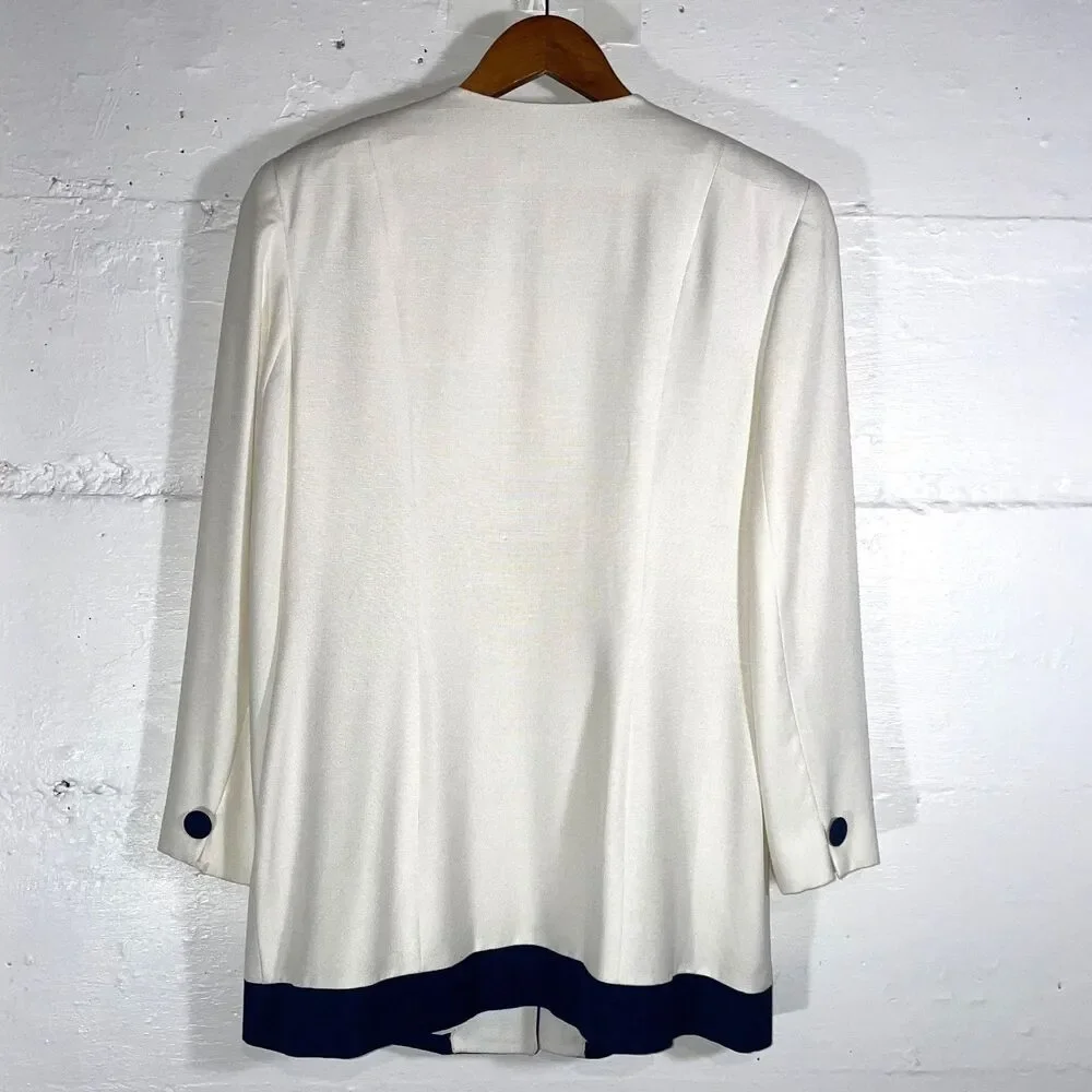Vintage Christian Dior Blazer Cream Navy Button Minimalist 90s Jacket Size 10